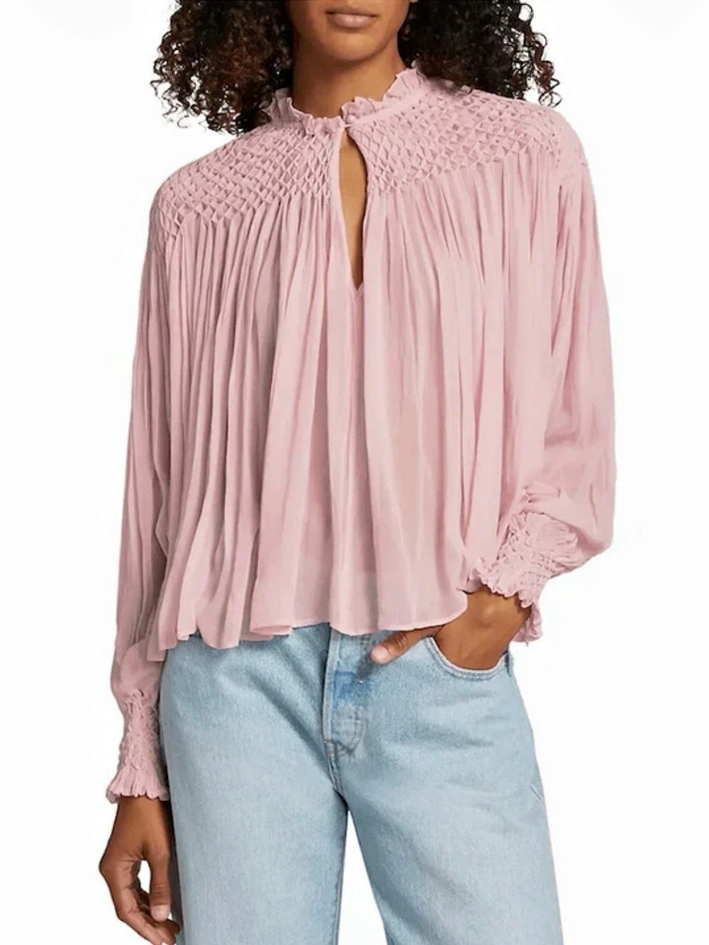 LoveShackFancy Pale Pink Smocked Blouse Size Small
